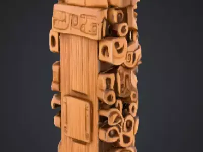 Mystical Faces Totem Low-poly 3D model