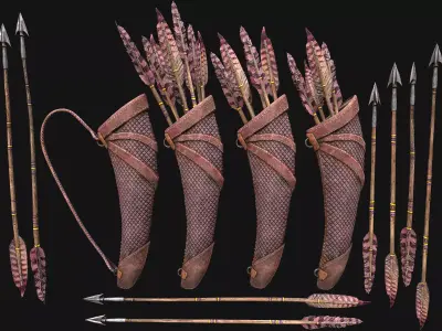 Wooden Bow and Quiver Arrows Fair Medieval Low-poly 3D model