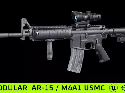 M4A1 AR15 USMC Build Modular Low-poly 3D model