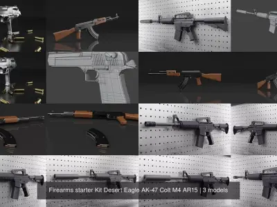 Firearms starter Kit Desert Eagle AK-47 Colt M4 AR15 3D Model Pack