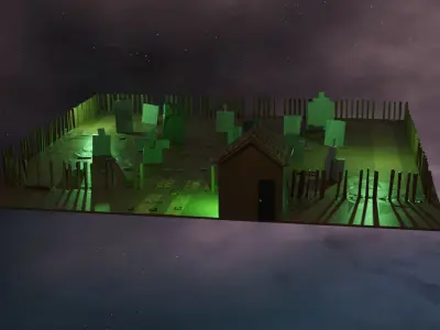 Low poly cemetery graveyard with lights Low-poly 3D model