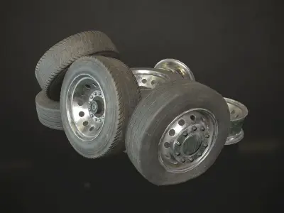 Truck Wheels Rims and Tires Low-poly 3D model