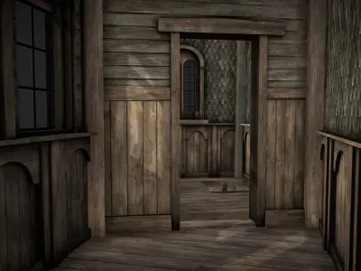 Medieval Lake Village - House 10 with interiors Low-poly 3D model