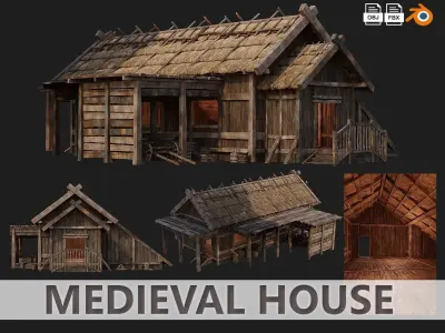 4 Old Medieval House PBR 4K GameReady Pack 37 to 40 Low-poly 3D model