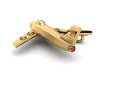 Pendants gold airplane with diamond in middle 3D print model
