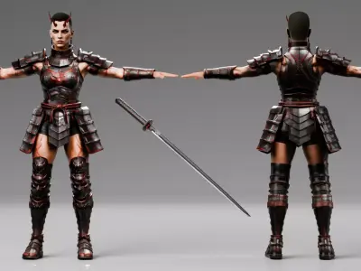 Samurai Demon Female - Rigged Low-poly 3D model