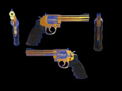 Golden Revolver with 10 Rounds Capacity Low-poly 3D model