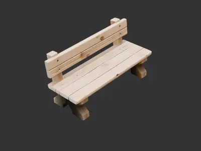 Village Wooden Bench Low-poly 3D model
