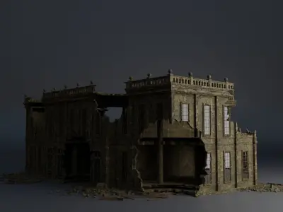 DESTROYED BUILDING CLASSICAL APOCALYPSE WAR RUINED 07 Low-poly 3D model