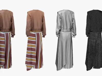 001283 pinkbrown blouse and yellow lined skirt Low-poly 3D model