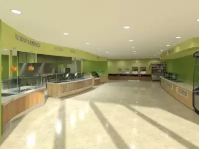 Cafeteria Complete With Equipment and Beverages 3D model