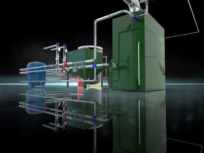 Industrial Boiler Room on wood pellets 3D model