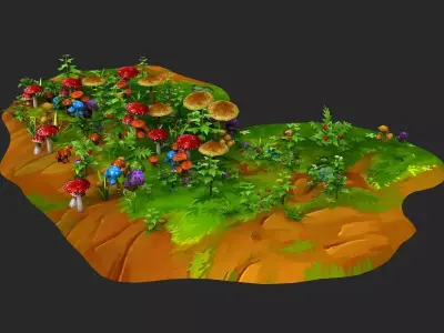 Cartoon Grass flowers tufts tufts ferns  locust cricket 3D model