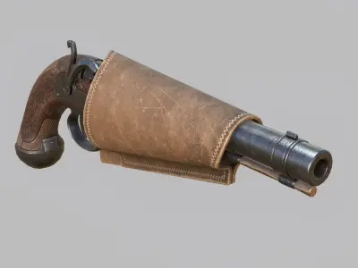 Pirate flintlock pistol with holster Low-poly 3D model