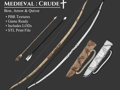 Medieval Crude Weapon Bow and Arrow Low-poly 3D model