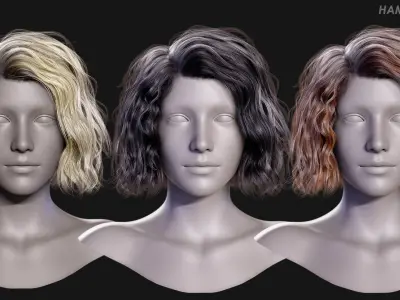 Real Time Hair Card Female Hairstyle part 08 Low-poly 3D model