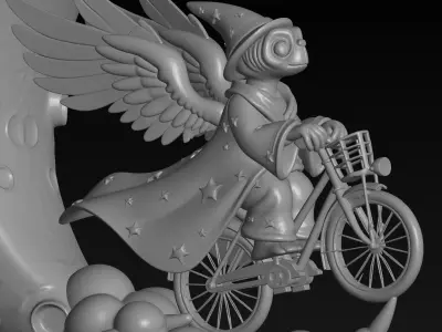 80s Movie character ET Inspired Wizard on Flying Bicycle STL 3D print model