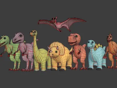 Cartoon Dinosaur Pack V2 Low-poly 3D model