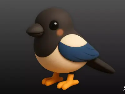 Cartoon Plush Magpie Low-poly 3D model