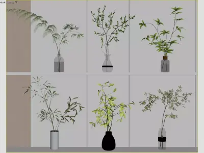 Modern Green Plant with Glass Vase Collection 3D model