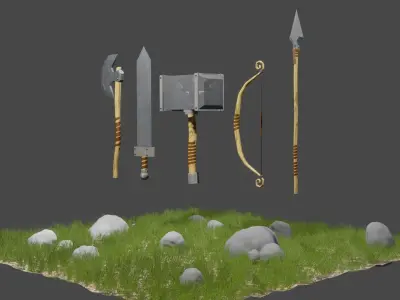 3D Collection Primitive Weapons Lowpoly Low-poly 3D model