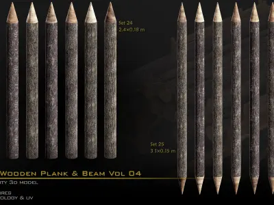 Wooden Plank and Beam Vol 04 Medieval 3D Asset Pack Low-poly 3D model