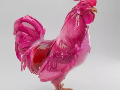 Glossy Pink Rooster Vibrant Fantasy Bird Shiny Surface Low-poly 3D model