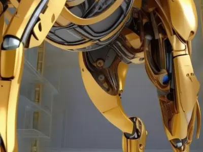 Golden Cyber Horse Robot Blue Eyes Mechanical Anatomy Low-poly 3D model