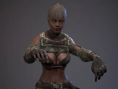 Lara zombie military Low-poly 3D model