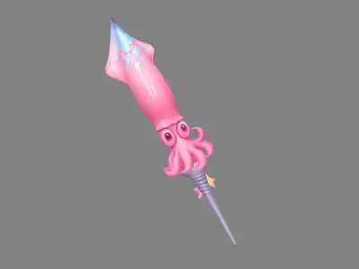 Cartoon pink squid sword Low-poly 3D model