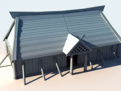 Viking House 3 longhouse Low-poly 3D model