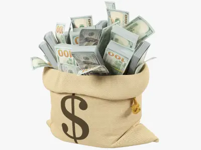 Money Bag and Coins Stacks Collection V3 3D model