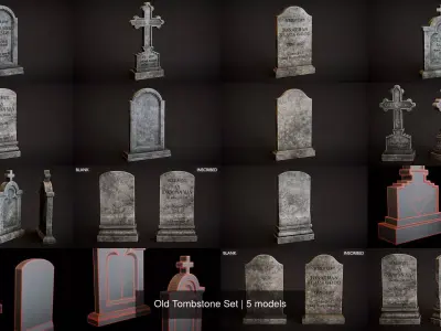 Old Tombstone Set 3D Model Collection