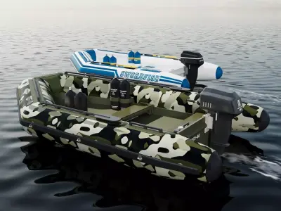 Inflatable Motor Boat Pack with Diving Equipment 67 3D model