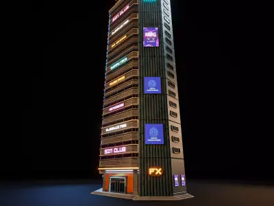 SCIFI CYBERPUNK FUTURISTIC NEON SKYSCRAPER 10 Low-poly 3D model