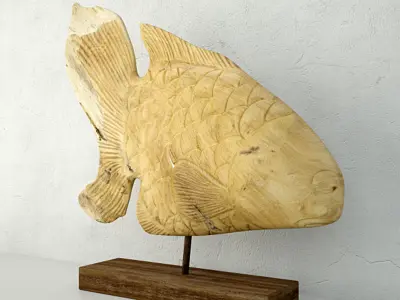 Deco Teak Fish Sculpture on Stand 3D model