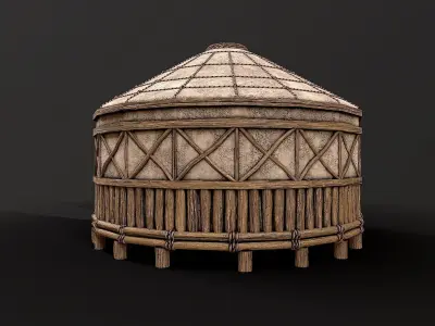 Traditional Yurt Nomads Tent with Interior 1 Low Poly PBR Low-poly 3D model