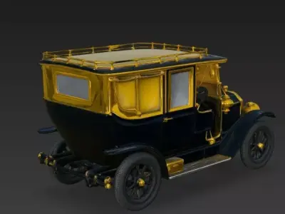 Classic Antique Limousine Black Yellow Vehicle 3d model Low-poly 3D model