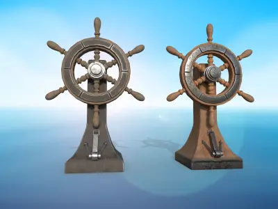 Vessel Wheel for sea ship and bell PBR game ready Low-poly 3D model