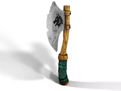 Stylized Wolf Embossed Axe Game Ready Model Low-poly 3D model