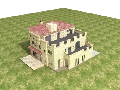 Villa castle on field 3D model