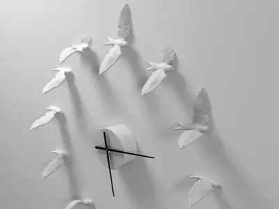Swallow clock made of paper birds 3D model