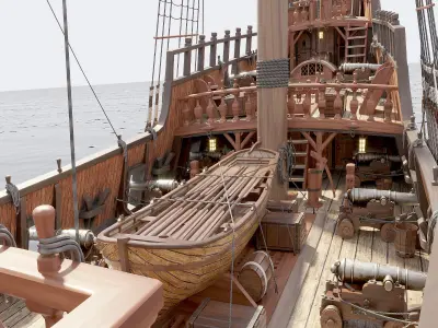 This 3D Galleon includes a fully detailed interior 01 3D model