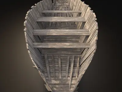 AAA NEXT GEN Old Ruined Destroyed Boat Ship Barge Gondola Raft Free low-poly 3D model