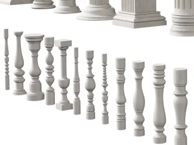 30 Columns And Balusters With Classic Design 3D model