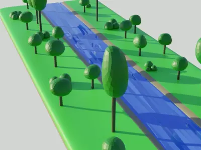 Low Poly River 3D Model area with trees and Free low-poly 3D model