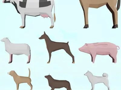 22 low poly animals wild and domestic Low-poly 3D model