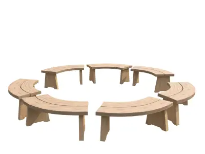 Bench5 six wooden benches arranged in circle Low-poly 3D model