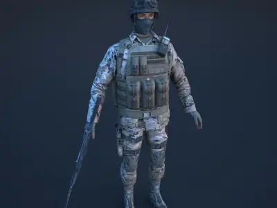 Soldier in camouflage Low-poly 3D model