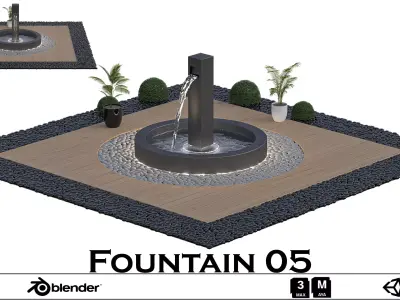 Fountain 05 - Modern Circular Water Fountain with LED Lighting 3D model